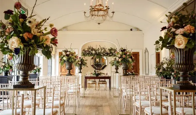 Couple choosing a beautiful wedding venue for their wedding celebration